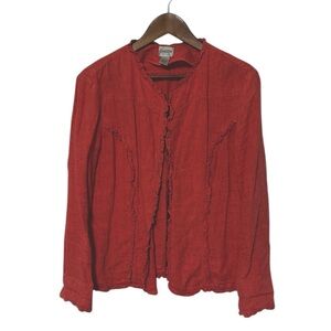 Vintage Chico’s Linen Ruffle Long Sleeve Clasp Button Front Top Dusty Coral Pink